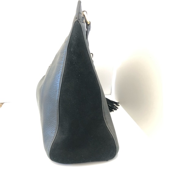 Margot black leather and suede shoulder bag with tassel and gold hardware - Picture 5 of 14